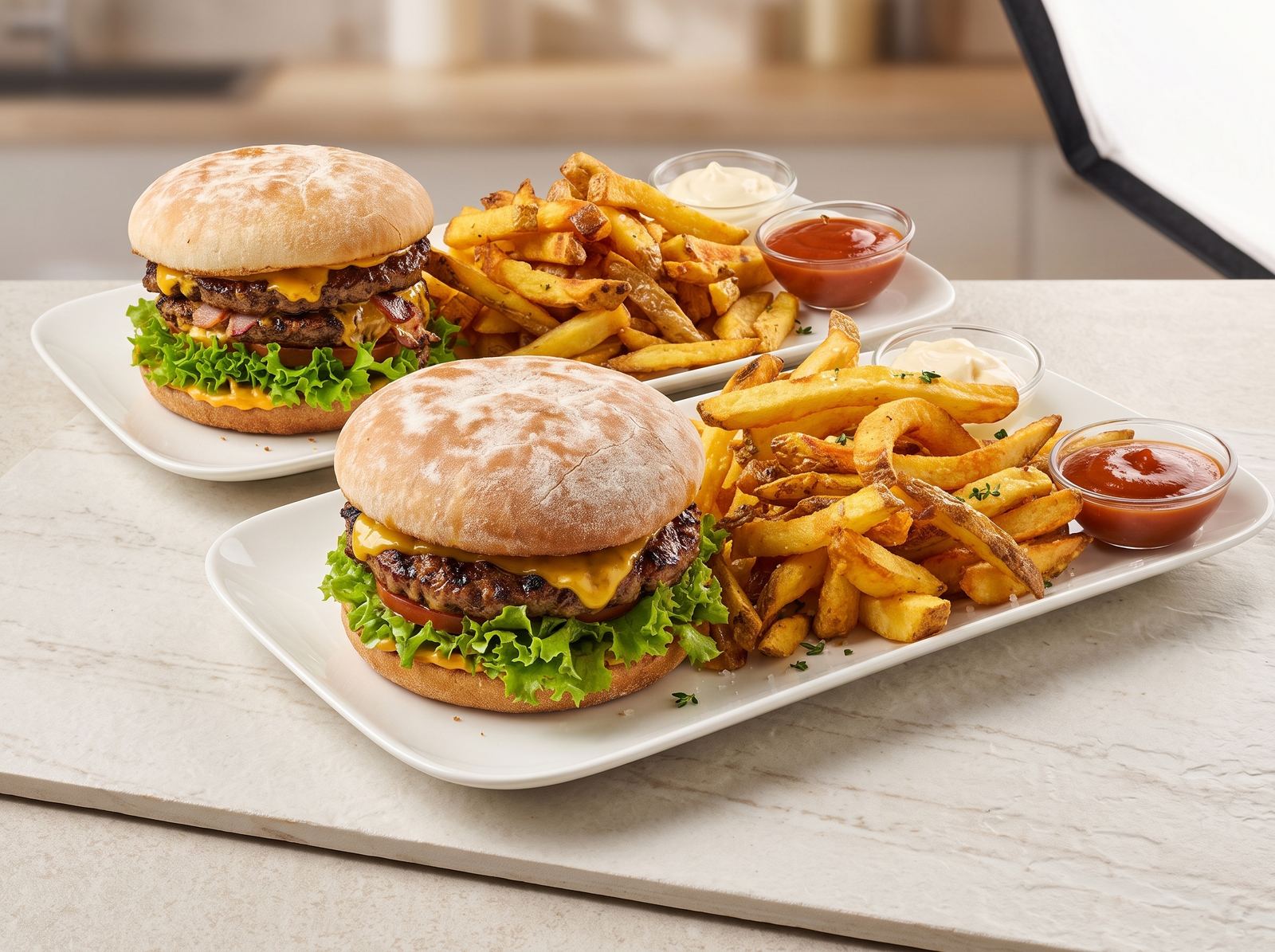 Premium grilled burger served with hand-cut fries